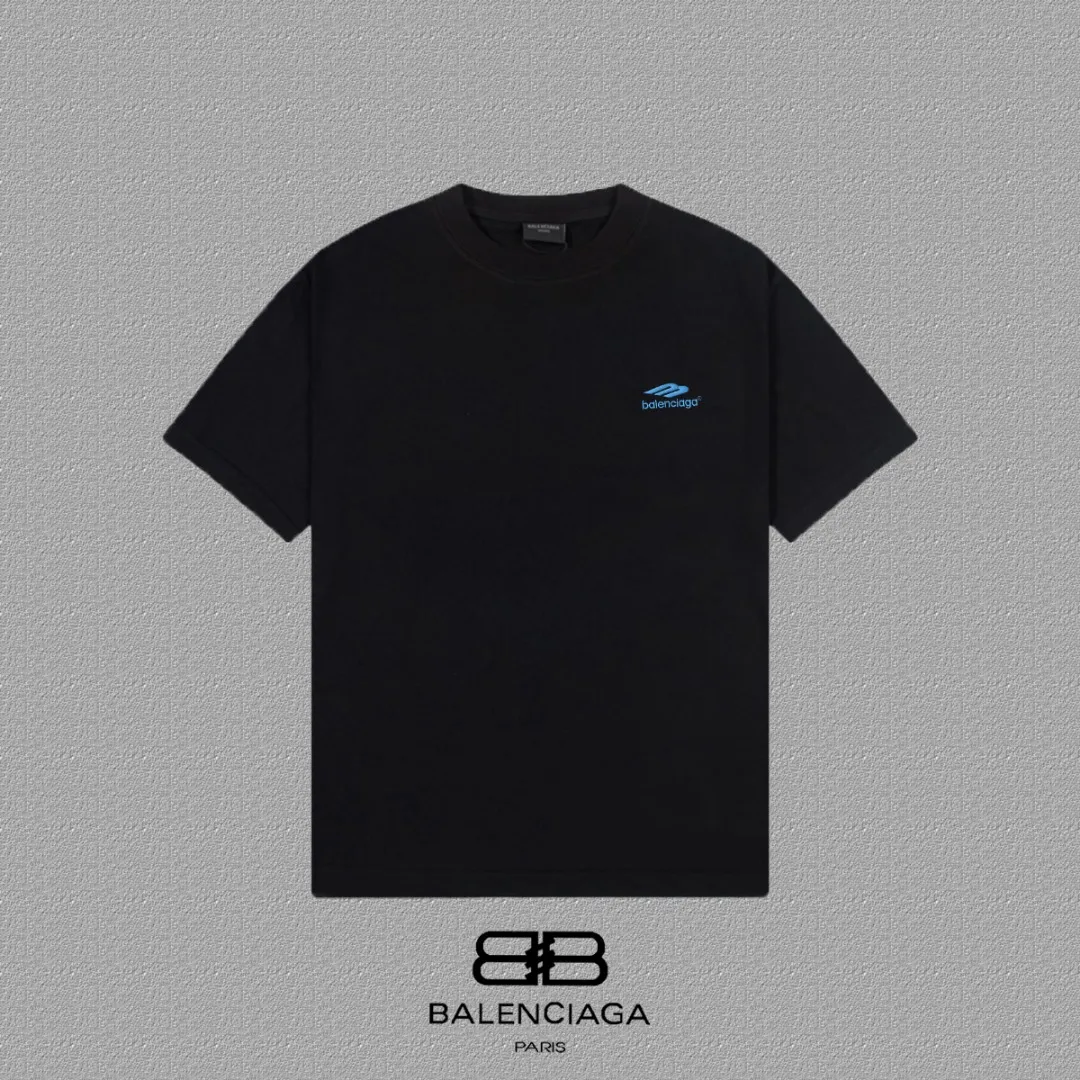 P85✨🔥 [BALENCIAGA] 2026FW short-sleeved T-shirt Classic style embroidered letters Premium 26s double yarn 300g fabric Heavy fabric Customized frame rib same vat and dye Complete three labels Men and women Same Style Color: Black White Size: S M L XL XXL
